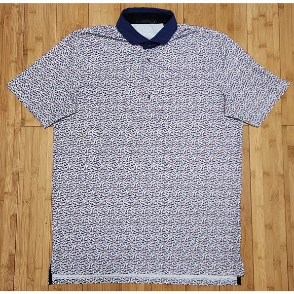 Greyson Polo Shirt Mens M White Blue Red Deers Performance Golf Logo Embroidered - Picture 1 of 6